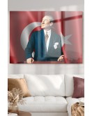 Türk Bayrağı Ve Atatürk | Atatürk Temalı Cam Tablo | 50x70 Cm