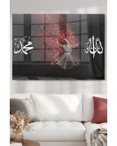 Allah Muhammed Yazılı Ve Semazen | Dini Temalı Cam Tablo | 50x70 Cm