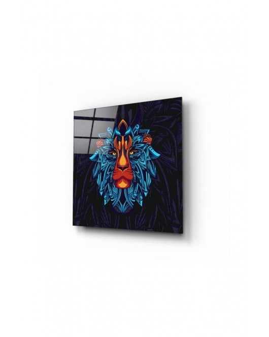 Aslan Portre Cam Tablo 50x50 Cm