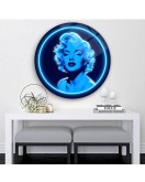 Marilyn Monroe Mavi Neon yuvarlak Cam Tablo