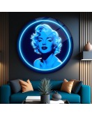 Marilyn Monroe Mavi Neon yuvarlak Cam Tablo