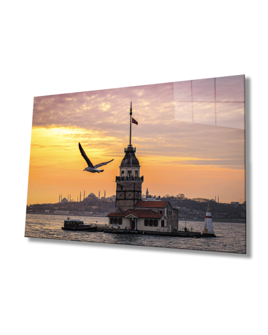 Gün Batımı Kız Kulesi Cam Tablo Sunset Maiden's Tower