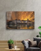 Gün Batımı Şehir Göl Cam Tablo Sunset City Lake Painting