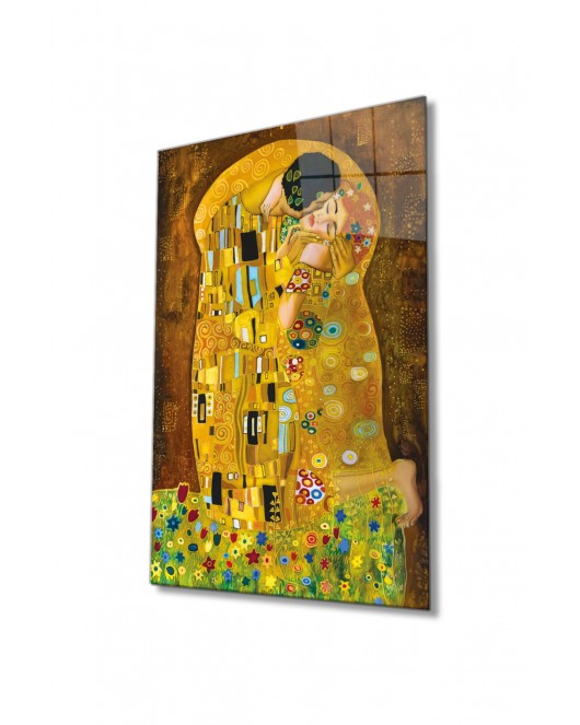 Gustav Klimt Öpücük Cam Tablo, Ev Ve Ofis Duvar Dekoru,