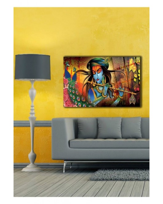 Modern Tablo Lord Krishna Cam Tablo 50 X 70 Çok Renkli