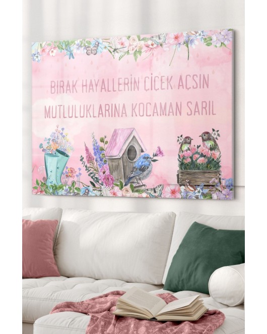 Motto Söz Mutluluk Hayaller | Kelimeler Temalı Cam Tablo | 50x70 Cm