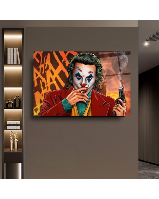 Sigara İçen Joker Sanatsal Cam Tablo