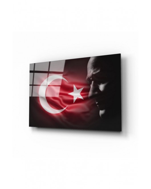 Türk Bayrağı Ve Atatürk Silüet 2 Cam Tablo