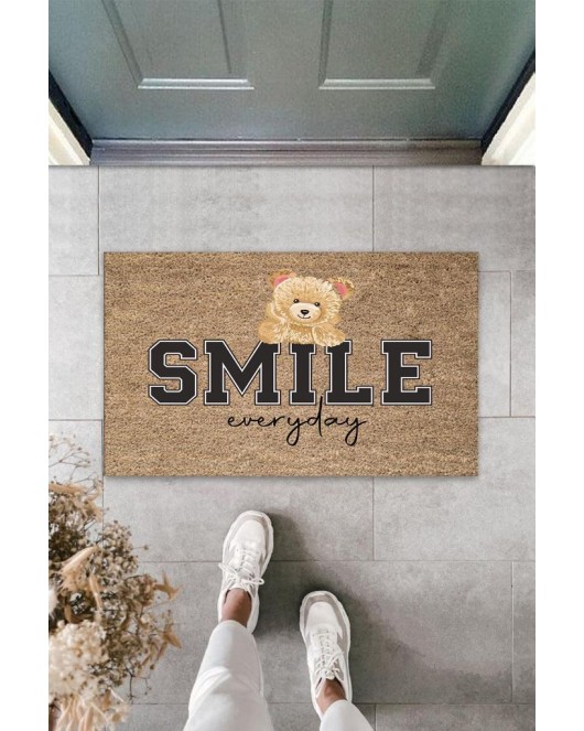 Bej Kapı Önü Paspası Smile Everyday Ayıcık Desen K-3360