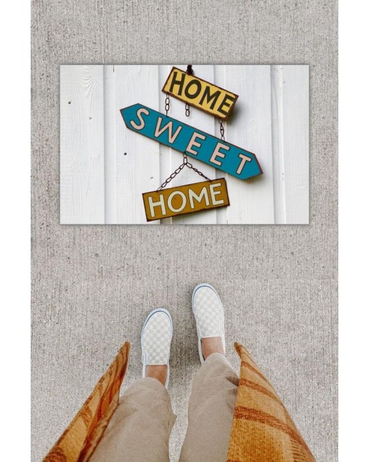 Dijital Baskı Dekoratif Home Sweet Home Beyaz Kapı Önü Paspası K-1229