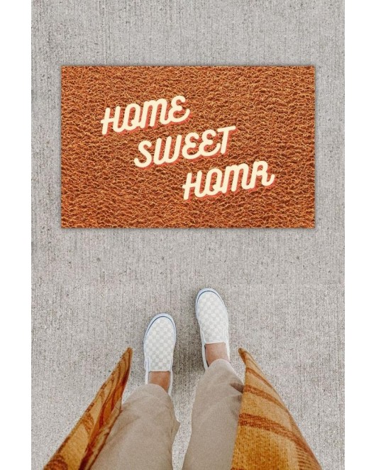 Dijital Baskı Dekoratif Home Sweet Home Kahverengi Kapı Önü Paspası K-1236