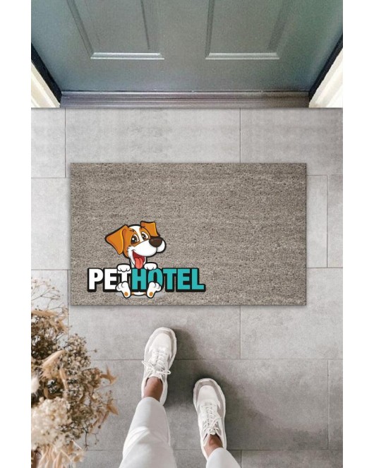 Dijital Baskı Gri Köpekli Pet Hotel Dekoratif Kapı Paspası K-2027