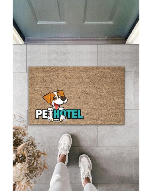 Dijital Baskı Kahverengi Köpekli Pet Hotel Dekoratif Kapı Paspası K-2026