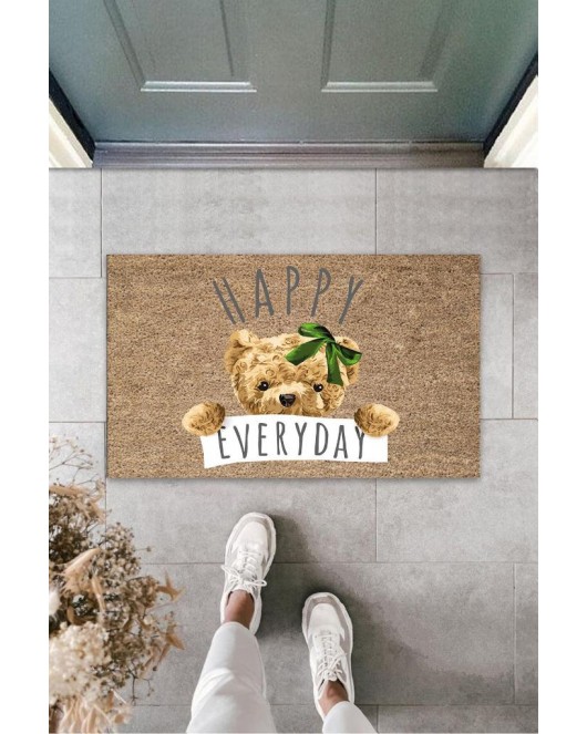 Kahverengi Kapı Önü Paspası Happy Everday Ayıcık Desen K-3237