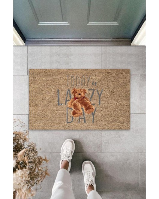 Kahverengi Kapı Önü Paspası Lazy Day Ayıcık Desen K-3235