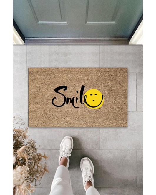 Kahverengi Kapı Önü Paspası Smile Desen K-3269