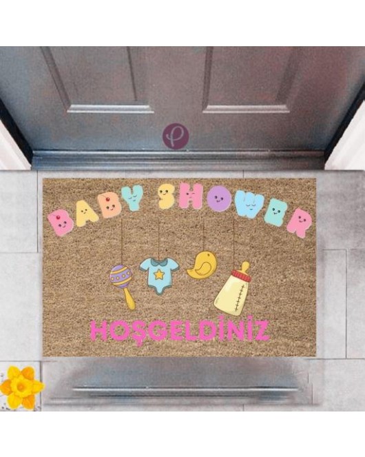 Kapı Önü Paspası Dekoratif Dijital Baskı Baby Shower P-2486