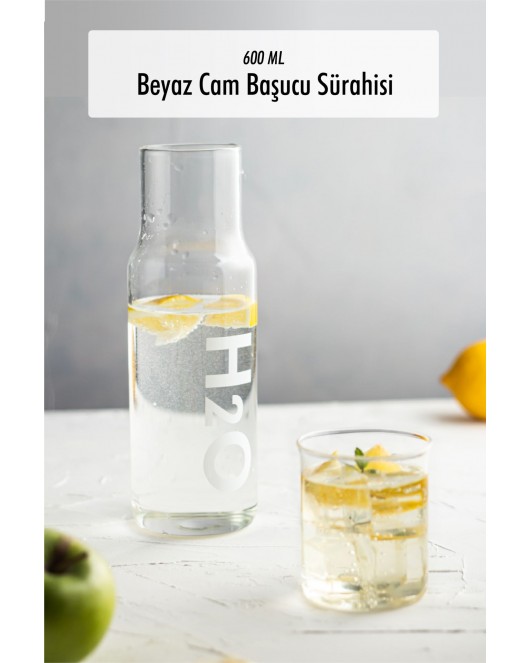 Borosilikat Cam Beyaz Başucu Sürahisi & Cam Sürahi * 600 ml