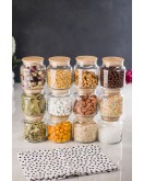 12 Li Set Bambu Kapaklı Cam Kavanoz & Baharat Takımı & Baharatlık 500 ML ( Vakum Kapak )