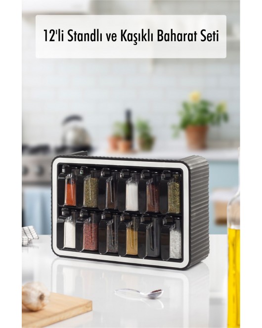 12'li Kaşıklı & Standlı Kapaklı Baharat Seti