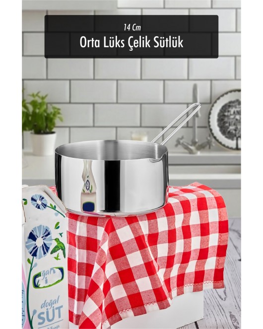 14 Cm Orta Boy Lüx Paslanmaz Çelik Sütlük & Sosluk & Kaçerola