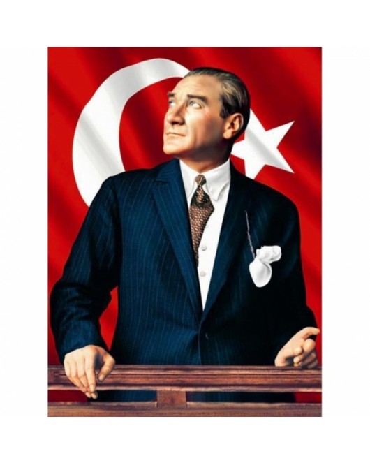 Kanvas Atatürk ve Bayrak Sayılarla Boyama Seti Kasnaklı