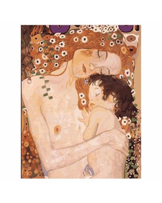 Kanvas Gustav Klimt Anne ve Çocuk Sayılarla Boyama Seti Kasnaklı