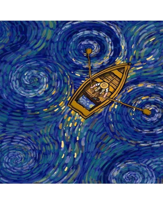 Kanvas Kayıktaki Van Gogh Sayılarla Boyama Seti Kasnaklı