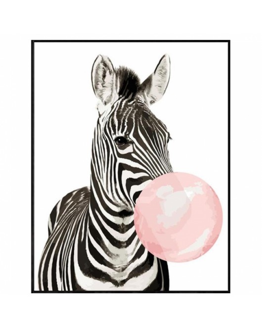 Kanvas Pembe Sakız ve Zebra Sayılarla Boyama Seti Kasnaklı