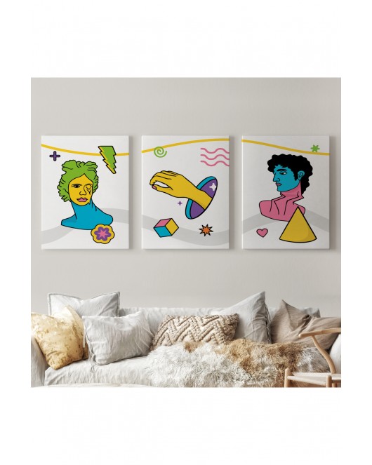 Pop Art Renkli Dekoratif Duvar Tablosu Üçlü Set-ES-117