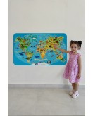 Eğitici Dünya Haritası Dünya Atlası Çocuk ve Bebek Odası Duvar Sticker -60x105-3808