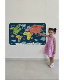 Eğitici Dünya Haritası Dünya Atlası Çocuk ve Bebek Odası Duvar Sticker -60x105-3810