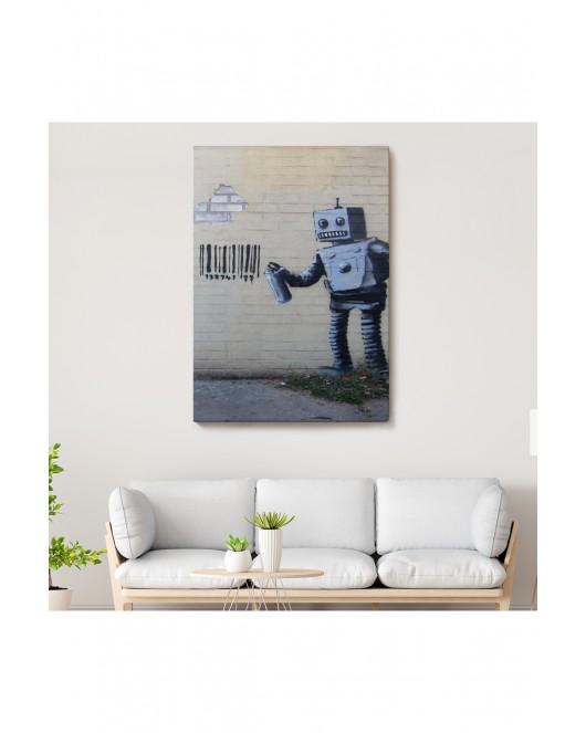 Banksy Graffiti Yapan Robot Kanvas Tablo-4966