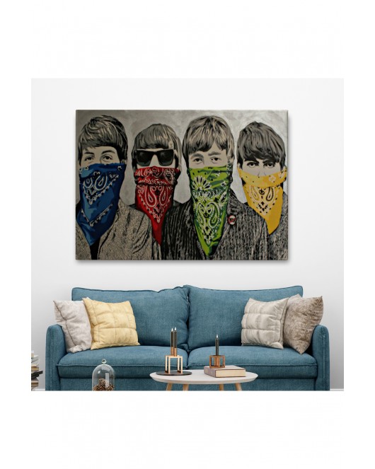 Bansky'nin Bandanalı Beatles Çocuklar İsimli Çalışması Kanvas Tablo-5011