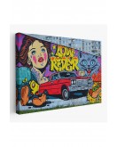 Grafiti İle Yapilmiş Retro Kırmızı Araba Kanvas Tablo-5027