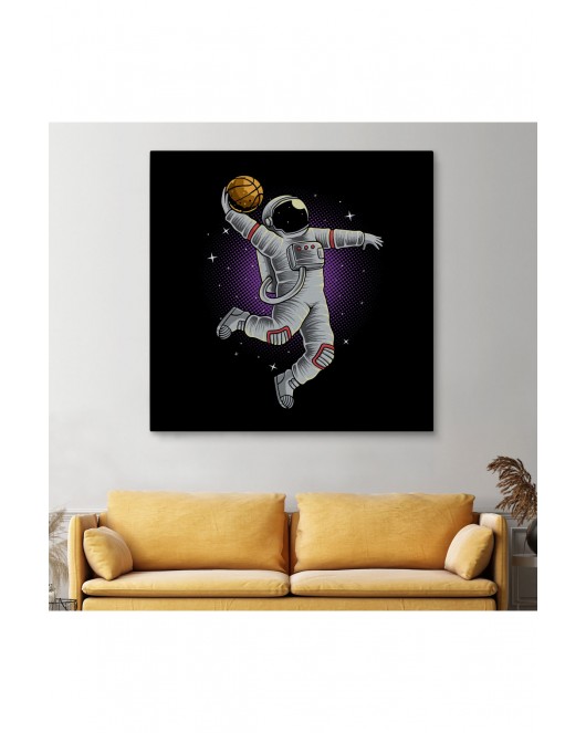 Ay'da Basketbol Oynayan Astronot Kanvas Tablo-5068