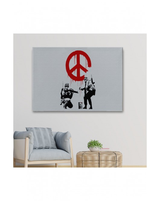 Bansky, Barış İşareti Yapan Askerler Kanvas Tablosu-5109