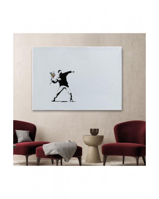 Bansky'nin Çiçek Atan Adam Eseri Kanvas Tablo-5111