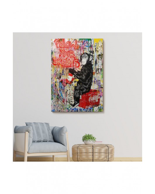 Hayallerinin Peşinden Git,Maymun Graffiti Posteri, Banksy Graffiti Kanvas Tablo-5304