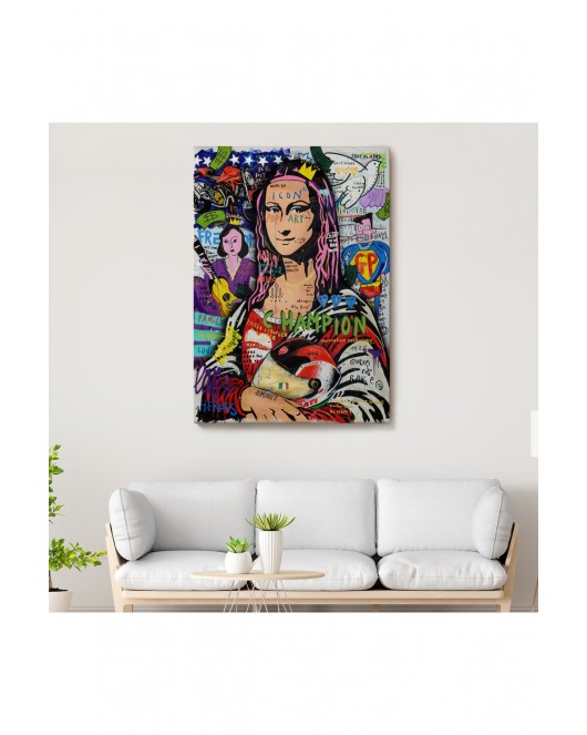 Renkli Mona Lisa Banksy Kanvas Tablo, Sokak Sanatı, Pop Art-5306