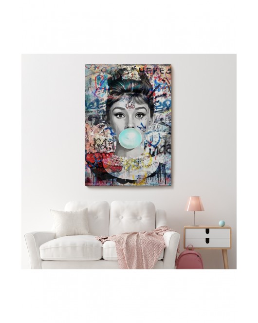 Audrey Hepburn Banksy Style Duvar Sanatı Ciklet Posteri, Hepburn Kanvas Tablo-5319