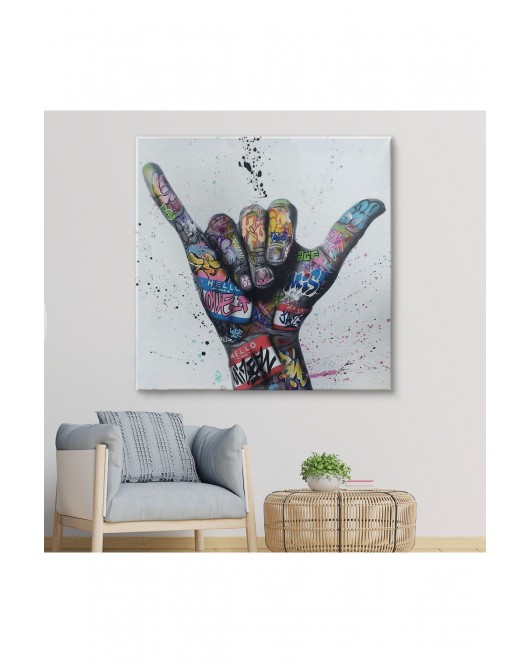 Banksy Tarzı Hands Victory Jest Graffiti Kanvas Tablo-5340