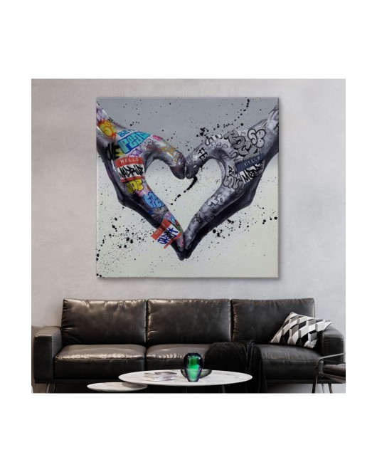 Graffiti Kalp Burcu Eller, Banksy Posteri, Kanvas Tablo, Pop Art-5343