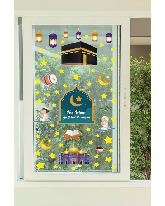 Ramazan Ayı Temalı Süsleme, Kabe Ve Ramazan Figürleri Cam Duvar Sticker