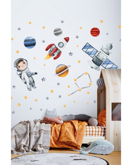 Uzay Gezegeni ve Astronot Duvar Sticker