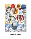 Uzay Gezegeni ve Astronot Duvar Sticker