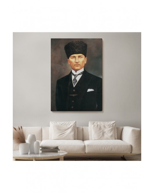 Atatürk Portre Tablosu Mustafa Kemal Atatürk Dikdörtgen Dekoratif Kanvas Tablo-CÖ-65