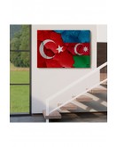 Türkiye Azerbaycan Bayrak Desenli Dekoratif Kanvas Tablo-6516