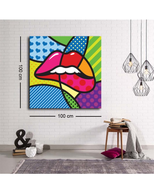 Dekoratif Baskı illüstrasyon Popart Lip Kare Kanvas Tablo