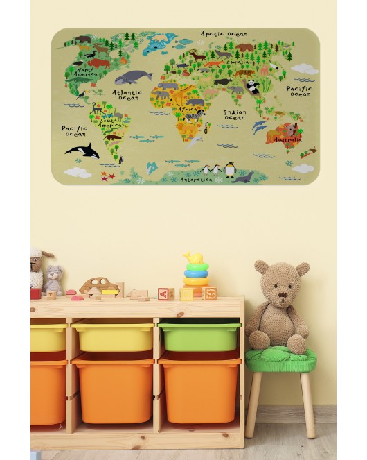 Eğitici Dünya Haritası Dünya Atlası Çocuk ve Bebek Odası Duvar Sticker-60x105-3772